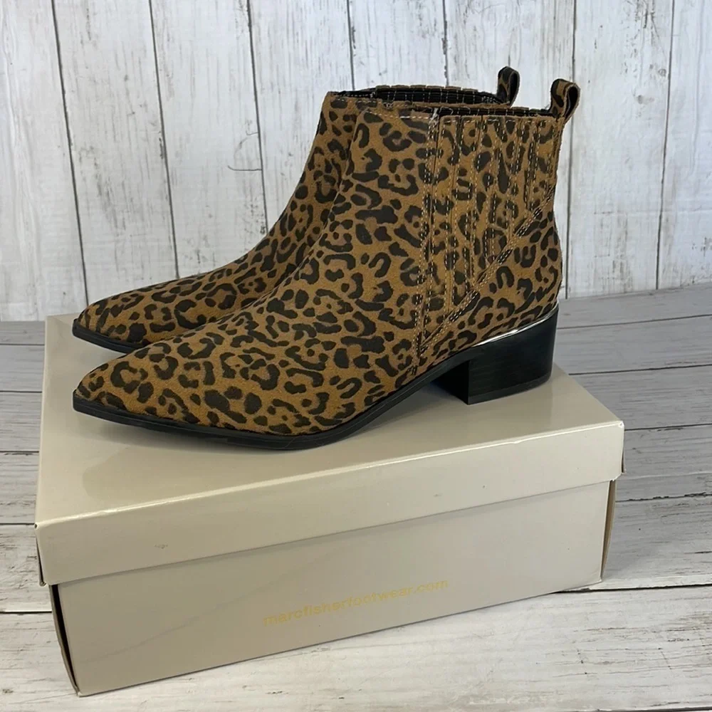 NIB Marc Fisher Leather Animal Print Chelsea Bootie